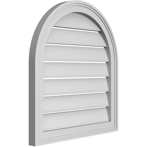 Round Top Surface Mount PVC Gable Vent: Functional, W/ 2W X 1-1/2P Brickmould Frame, 22W X 24H